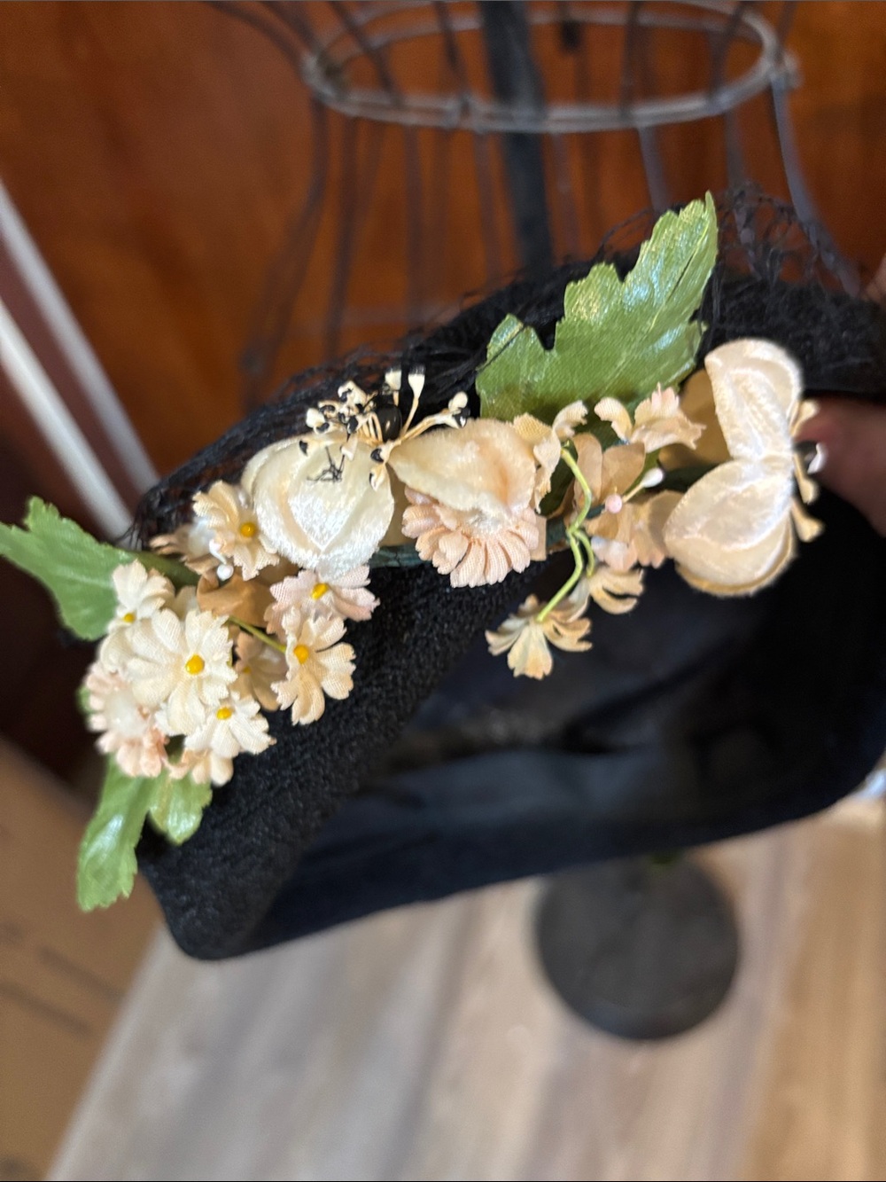 Vintage Black Floral Embellished Hat- Women's Accessory - Picture 5 of 7